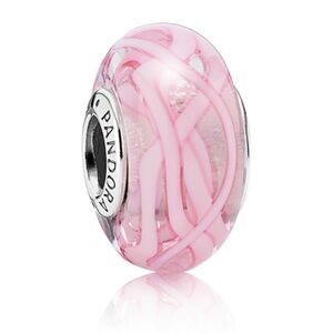 Authentic Pandora Pink Ribbon of Hope Breast Cancer Murano Glass S925 Ale Charm